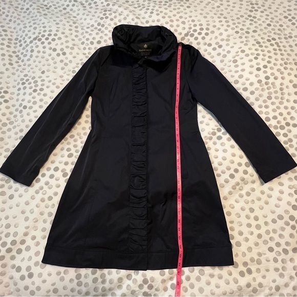 RAINFOREST Ruffle Front Hooded Packable Travel Raincoat Navy Size Small - Picture 11 of 14